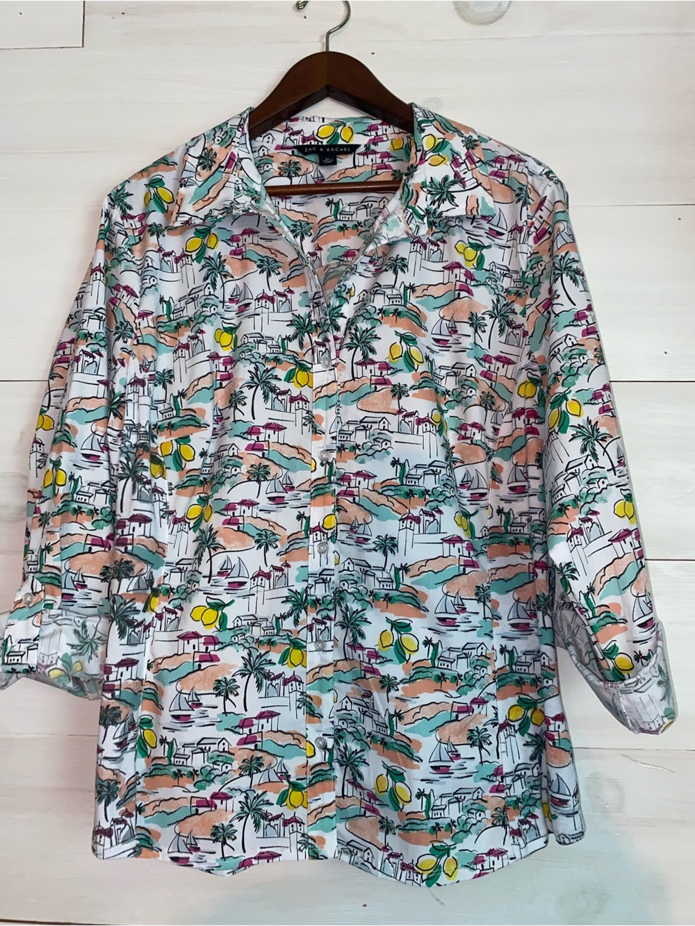 Zac & Rachel Women's Button-Down Shirt Size XL Coastal Lemon Print
